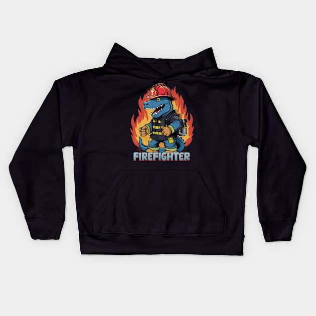 Firesaurus Dinosaur Firefighter Gift Kids Hoodie by GrafiqueDynasty